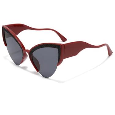 Imagem de Óculos de sol estilo gatinho feminino, óculos de sol punk de luxo elegantes com armação Uv400 (vermelho)