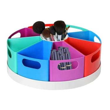 Imagem de Porta-lápis giratório, organizador colorido multifuncional de grande capacidade com 9 compartimentos – suporte de mesa fixo, caixa de armazenamento de material de arte para escola, casa, mesa, local