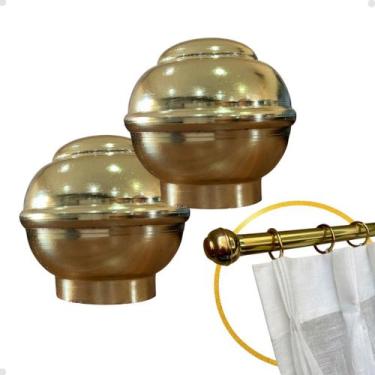 Imagem de Kit Ponteira Bola 19mm Dourado Alumínio Varão Cortina Instalação Tubo 