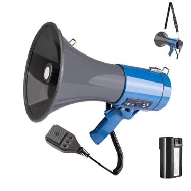 Imagem de Loudmore Megafone megafone profissional de 38 cm grande com microfone destacável, leitor USB/SD/MMC, entrada AUX, gravação e sirene - Perfeito para eventos esportivos internos/externos e controle de