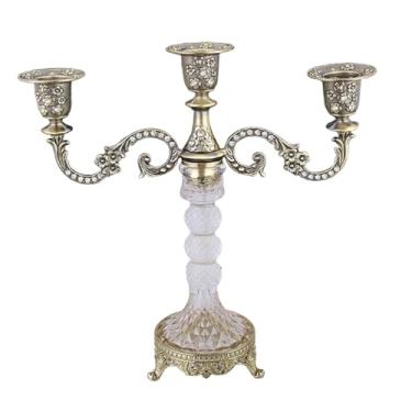 Imagem de MotiveTech Porta-velas de 3 Braços, Castiçal, Castiçal Moderno, Candelabro para Bar, Jantar, Feriado, Decoração de Casa, Bronze, Tamanho real