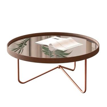 Imagem de Mesa Mesinha de Centro Alamanda com Pés de Metal e Borda de Couro (Castanho/Bronze)