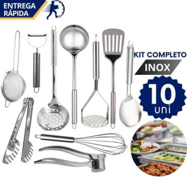 Imagem de Jogo de Utensílios de Cozinha Inox 10 Peças Kit Cozinha Achadinhos - S