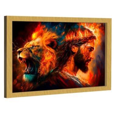 Imagem de Quadro Decorativo Leão de Judá e Cristo