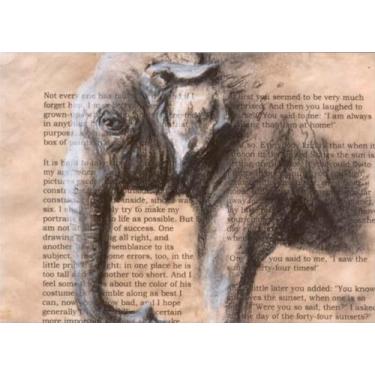 Imagem de Papel autoadesivo para decoupage de arroz – Ilustração de elefante vintage na página do livro envelhecido – 29 cm x 39 cm – Aplicação fácil sem bolhas para móveis, bandejas, painéis, diários