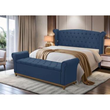 Imagem de Kit Baú e Cabeceira Estofada Madeira Cama Box Grécia Queen - D'Julia, 
