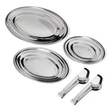 Imagem de GOURMET MIX Conjunto de Travessas e Pegadores 5 Peças Inox – Jogo de Travessas Ovaladas em Aço Inox com Pegadores Elegantes para Servir Saladas Carnes Massas