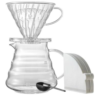 Imagem de Kit Cafeteira V60-02 Jarra Vidro Borosilicato 500ml + Suporte Filtro + Medidor de Café + 40 Filtros