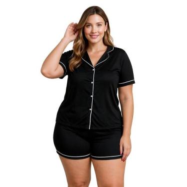 Imagem de Pijama Americano Curto Gola Botão PLUS SIZE 50 52 54 56 -c11 BRENDA PL