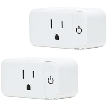 Imagem de Lunabode LED Smart Plug – Pacote com 2 plugues Wi-Fi para casa inteligente 2,4 G, funciona com Echo, Alexa e Google Home | Plugue inteligente para casa com temporizador, controle remoto de voz e grupo