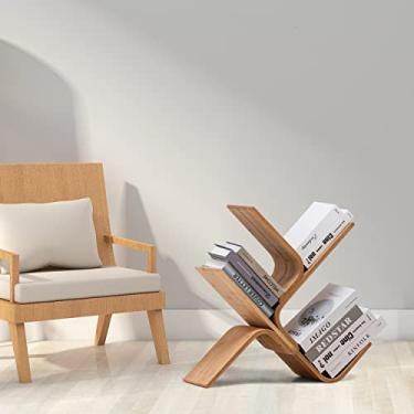 Imagem de Estante moderna de árvore de bambu, estantes de livros curvadas criativas, prateleiras organizadoras de livros, prateleira de livros para exibição de chão, prateleira de economia de espaço para casa