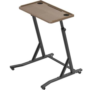Imagem de SELEWARE Mesa de bicicleta ajustável, mesa de ciclismo interna, mesa de trabalho, mesa de laptop de madeira, mesa de fitness portátil para treinador de bicicleta com rodas bloqueáveis para uso interno