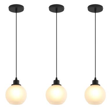 Imagem de CAFULAM Luminária pendente com persiana de vidro, luzes pendentes modernas de latão antigo, abajur de vidro vintage, luminária pendente de ilha para quarto, sala de estar, cozinha