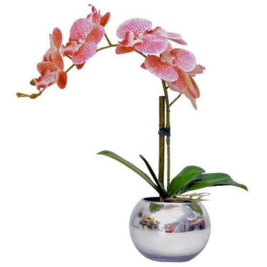 Imagem de Arranjo Flores 1 Orquídea Rosa Toque Real Vaso Prata - La Caza Store
