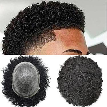 Imagem de SINGA HAIR Unidades de cabelo para homens negros, peruca afro para homens negros, cabelo humano encaracolado crespo, peça de reposição para homens afro-americanos, peruca masculina totalmente poli