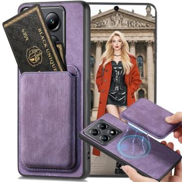 Imagem de Ephoou Capa magnética para OnePlus 13R/Ace 5/Ace 5 Pro com compartimento destacável para cartão de crédito, capa ultrafina resistente a arranhões de couro PU para OnePlus 13R. TCK-Retro Roxo