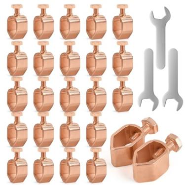 Imagem de Braçadeira de haste de aterramento de 25 peças, ótima para hastes de aterramento de 1/5.1 cm - 5/20.3 cm (25, braçadeira revestida de cobre (1/5.1 cm - 5/20.3 cm)