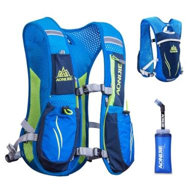Imagem de YAPJEB Colete de corrida de hidratação 5L 5,5L mochila de água corrente ao ar livre pacote de hidratação para trilha, maratona, corrida, ciclismo, caminhada (01 azul (5,5 L) - com frasco macio de 350