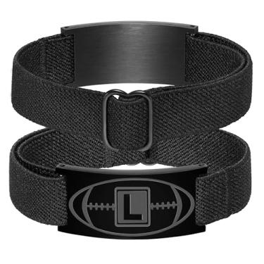 Imagem de KLIFOWDY Presentes de futebol para meninos, homens, equipes, treinadores, crianças, inicial, com letra A-Z, pulseiras de futebol, lembrancinhas, acessórios, joias ajustáveis, presentes, Black-I, Sem