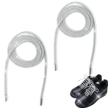 Imagem de MOODKEY Cadarços de strass, 2 peças de cordão de glitter com cristais brilhantes de substituição para sapatos, moletons com capuz, bolsas e acessórios (prata), Prata, 47.6inchs