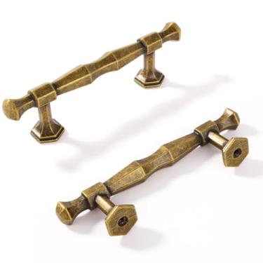 Imagem de Vicycmc Puxador de armário de latão antigo de 76 mm (76 mm) no centro, vintage retrô de liga de zinco sólido puxadores de gaveta para armário, ferragens para quarto, cozinha, pacote com 6 2586
