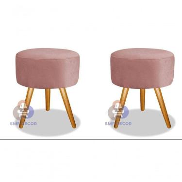 Imagem de Kit 02 Puff Redondo Pés Palito rosa Veludo