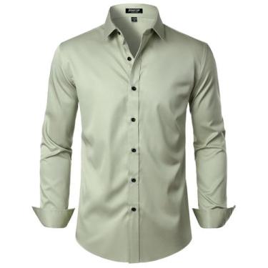 Imagem de Camisa social JEMITOP Stretch Wrinkle Free Slim Fit verde menta