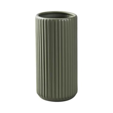Imagem de Vaso de flores de cerâmica verde para grama dos pampas, vaso grande decorativo de 25,4 cm com nervuras para mesa de jantar, mesa de escritório, prateleira, cornija, entrada, banheiro, bancada, casa de