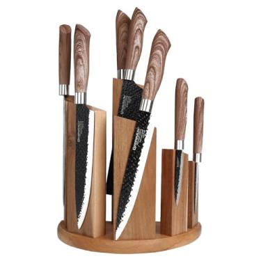 Imagem de Uniharpa Suporte magnético semicircular de madeira de 360° para bloco de facas suportes magnéticos com ímã forte aprimorado e pés antiderrapantes