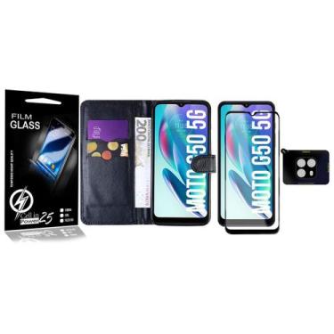 Imagem de Capa Carteira Para Moto G50 5G XT2149 + Película Vidro 3d + pel Câmera