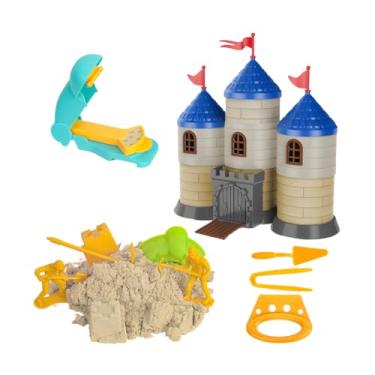 Imagem de SANYIYIBA Conjunto de construção de areia sensorial para crianças a partir de 3 anos, kit de castelo azul de areia moldável de 0,8 kg com moldes e ferramentas, brinquedo STEM criativo, presente de