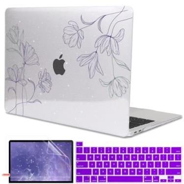 Imagem de LCMOCICO Capa para MacBook Pro de 13 polegadas 2022 2021 2020-2016 versão M2 M1 Chip A2338 A2251 A2289 A2159 A1989 A1706, capa rígida de plástico com padrão brilhante para teclado, linha roxa