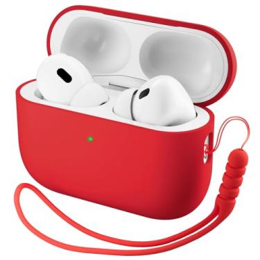 Imagem de ORNARTO Capa compatível com AirPods Pro 3 (2025), capa protetora de silicone líquido para AirPods Pro 3ª geração com cordão macio frontal capa de silicone visível LED vermelha