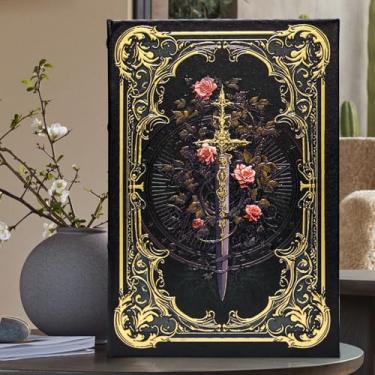 Imagem de ZWUCAY SAFECaixa em forma de livro de lona premium com armazenamento decorativo de folha dourada, cofre secreto para objetos de valor, suporte de controle remoto elegante decoração de escritório em