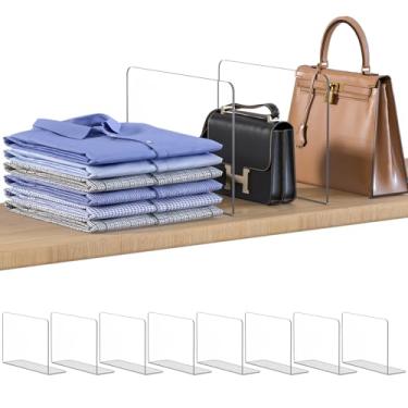 Imagem de OKPOW Divisórias de prateleira organizador de armário - 19 cm de altura x 30 cm de profundidade acrílico transparente resistente separado para bolsa de roupas - Economia de espaço ajustável, fácil