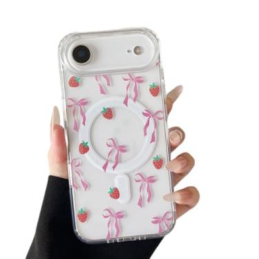 Imagem de ZTOFERA Capa magnética transparente para iPhone Air, linda fita de coração de amor, capa de telefone estética, transparente, moderna, fina, macia, à prova de choque, para mulheres e meninas, blush