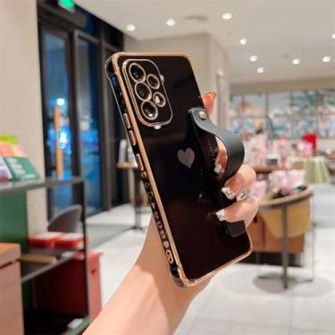 Imagem de Capa de celular com suporte para pulseira e revestimento lateral em formato de coração para Samsung Galaxy S25 S24 S23 Ultra A53, capa traseira à prova de choque (para Galaxy S20 FE/preto)