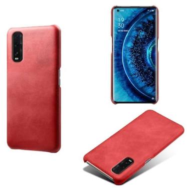 Imagem de Capa para OPPO Find X2,Proteção contra quedas,Casca de volta de cor sólida simples,Design de couro de imitação de plástico-Red