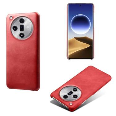 Imagem de Capa para OPPO Find X7,Proteção contra quedas,Casca de volta de cor sólida simples,Design de couro de imitação de plástico-Red