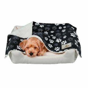 Imagem de Cobertor Manta Pet Dupla Face Sherpa e Soft Preto Patinhas - Novadecor