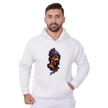 Imagem de Blusa Rapper Moletom Masculina Desenho 3D Com Bolso e Capuz Branco - M