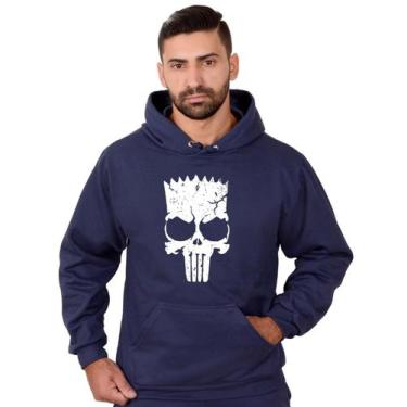 Imagem de Blusa Moletom Bart Masculina Caveira Com Bolso e Capuz Azul Mar - Meth