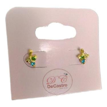 Imagem de Brinco Dourado Infantil Folheado Ouro Uva Colorido Pequeno