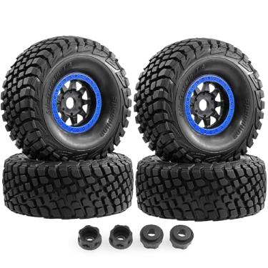 Imagem de REDSPIDER 1/7 1/8 RC Short Course Truck Tires and Nylon Wheels 17mm Hex Off Road Tyres OD 5.31'' for 1/7 1/8 Scale RC Truck Car HSP TRAXXAS UDR FS FSR Atom ARRMA Mojave 6S EXB YK4072 DF7 4PCS (Blue)