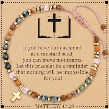 Imagem de Btysun Presentes para cristãos, presentes cristãos para meninas adolescentes, meias para adolescentes, pulseira de contas com cruz, presente de batismo religioso, pulseiras de Jesus para firmação de