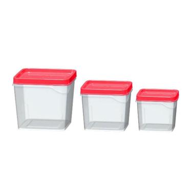Imagem de Jogo 3 Potes Quadrados 250Ml / 450Ml / 800Ml Vermelho