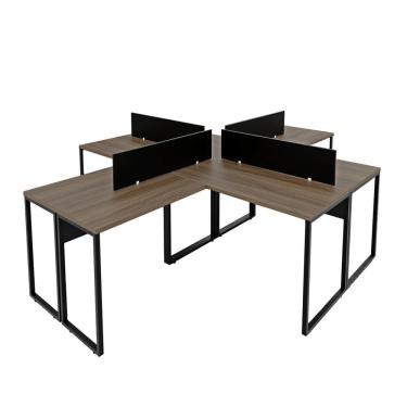 Imagem de Escrivaninha Ilha em L Estação de Trabalho Mesa Industrial 240x78cm Office Nogal/Preto