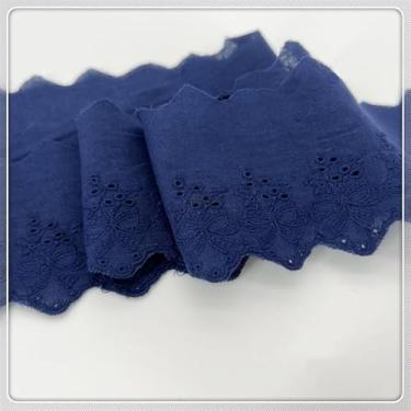 Imagem de Acabamento de renda de algodão de 7 cm, tecido de ilhós bordado floral para costurar vestidos, artesanato, fantasias, sofás, cortinas, roupas de bonecas/animais de estimação (azul marinho)