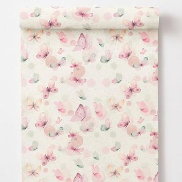 Imagem de Papel de Parede Decorativo Borboletas Rosa, Autocolante, 5m x 45cm, para Sala, Quarto e Banheiro