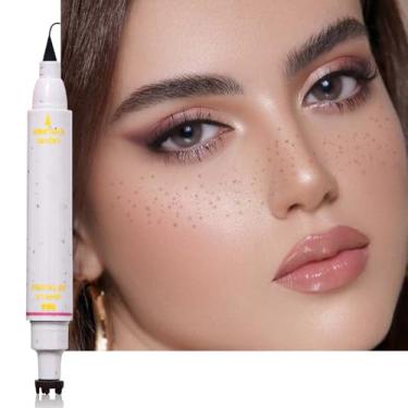 Imagem de HHLTOH Delineadores de sardas, 2 em 1, cosméticos femininos para rosto e olhos, secagem rápida, longa duração, à prova d'água, selos de sardas marrom escuro e caneta delineadora preta, maquiagem